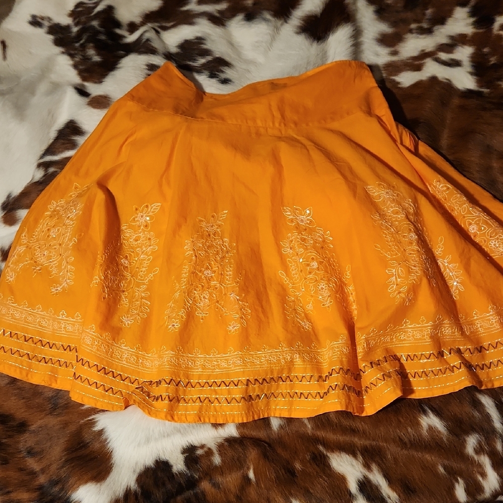 Think Tank Orange A-Line Skirt with Embroidery And Beaded Trim Sz 12